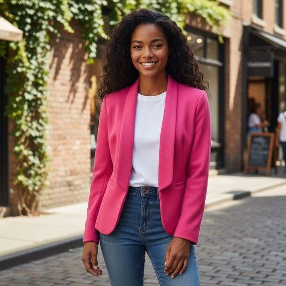 H&M Jackets & Blazers - H&M Vibrant Pink Women's Textured Blazer Size 6